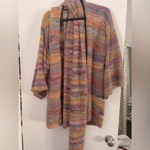 Colorful boho open sweater with MATCHING detached scarf